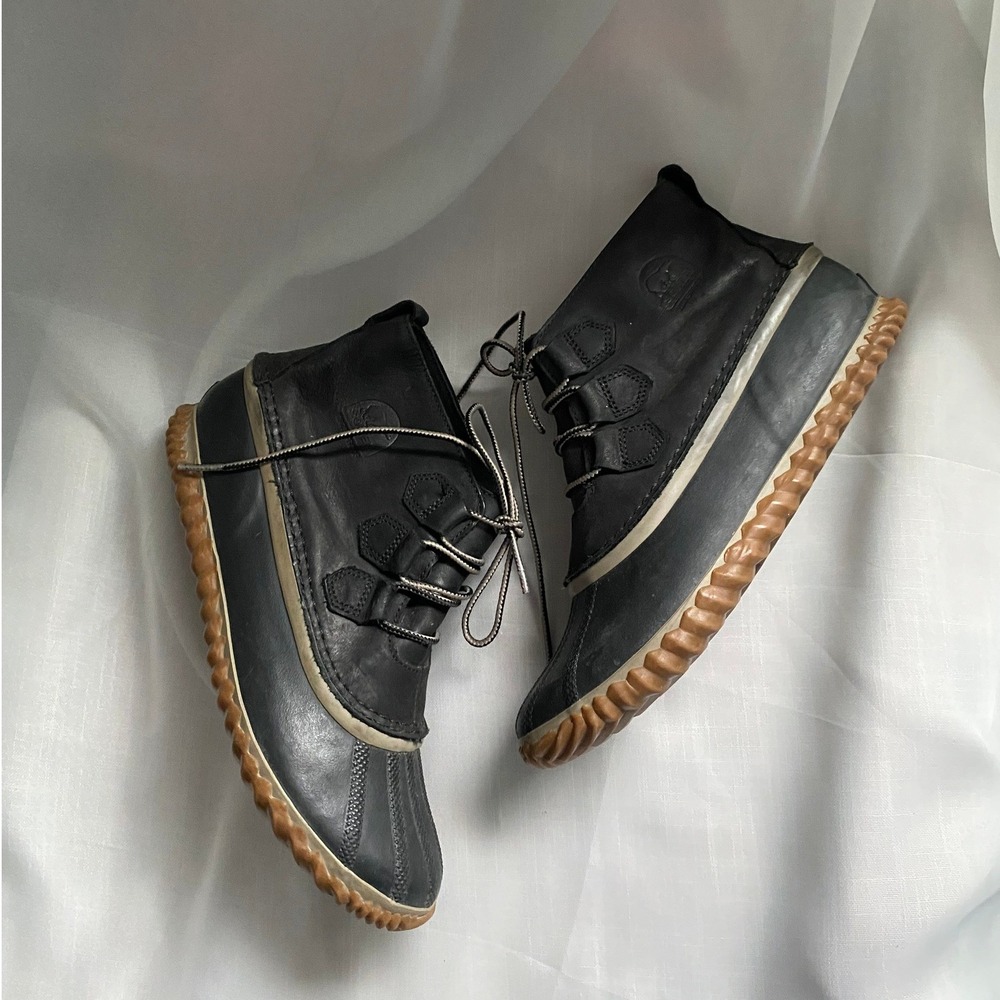Sorel Leather Waterproof Black Ankle Duck Boots 9.5 Heritage Gorpcore Cabincore